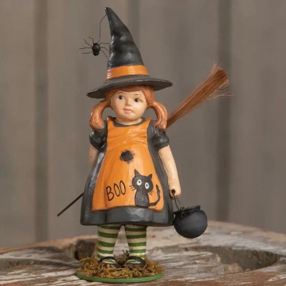 Bethany Lowe Winnie Girl Child In Witch Costume w/ Hat Cauldron Halloween NEW